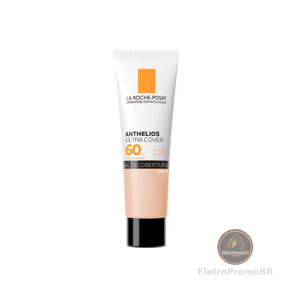 La Roche-Posay, Ultra Cover, Protetor Solar com Cor e Performance de Maquiagem, 12h de cobertura de base em uma única camada, Textura Fluida, Oil free, Toque Seco, FPS60, 30g