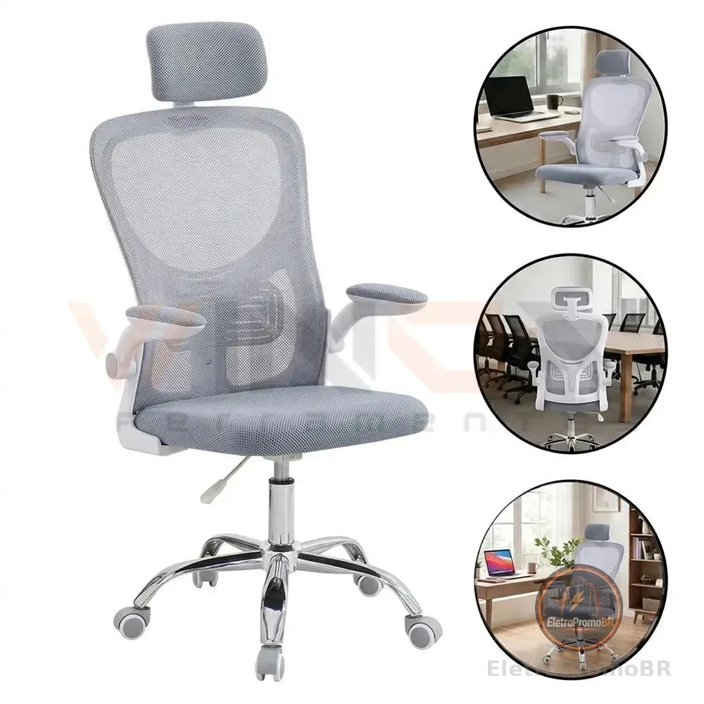 Cadeira para Computador e Escritório Giratória Ergonômica 150kg Branco-Acinzentado