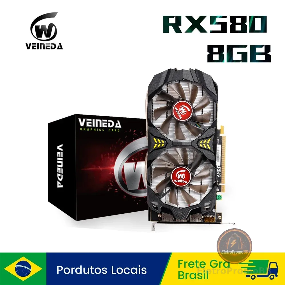 Placas gráficas Veineda RX 580 8GB 2048SP Placa De Video Gaming GDDR5 256Bit PCI Express 3.0 × 16 GPU rx580 8g