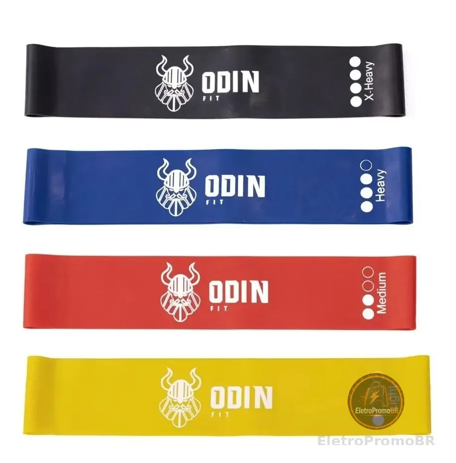 Kit Mini Bands Elástico 4 Intensidades Faixa Loop Odin Fit