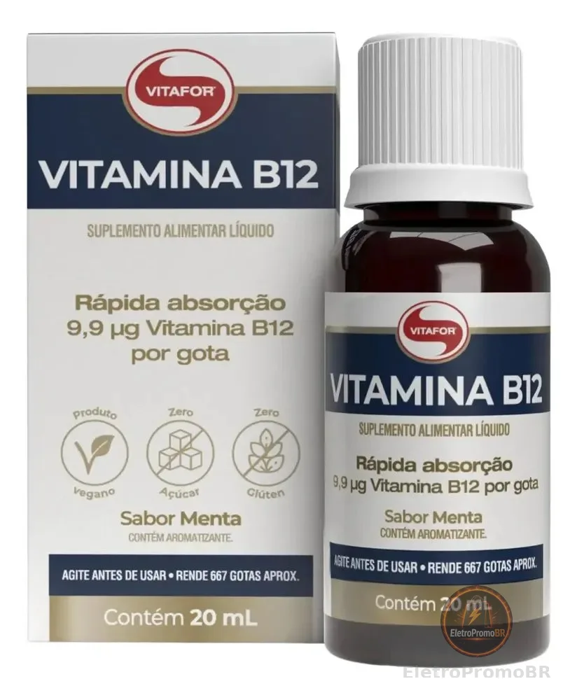 Vitamina B12 Vitafor em Gotas Vitamina B12 - 20ml menta - Vitafor Líquido