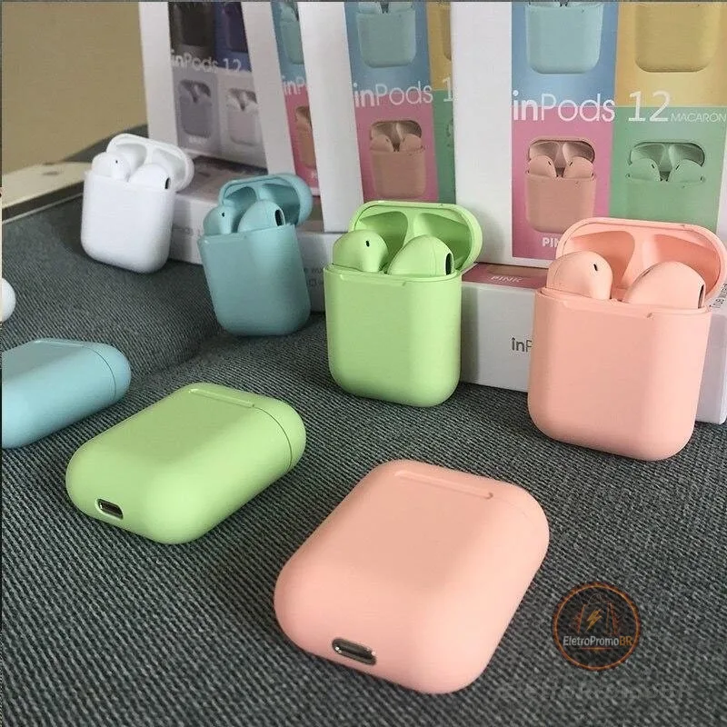 Fone de ouvido sem fio Bluetooth 5.0 i12 TWS Macaron com microfone para iphone Android
