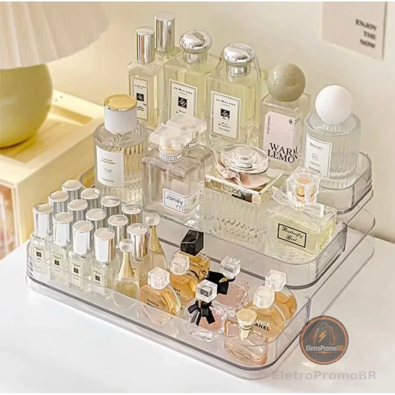 Expositor de Perfumes Cosméticos 3 Andares Multiuso Organizador Prateleira Diamante Acrílico Porta Maquiagem Beleza