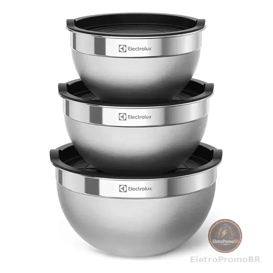 Conjunto Bowls Tigelas Inox Com Tampa Plástica - Electrolux