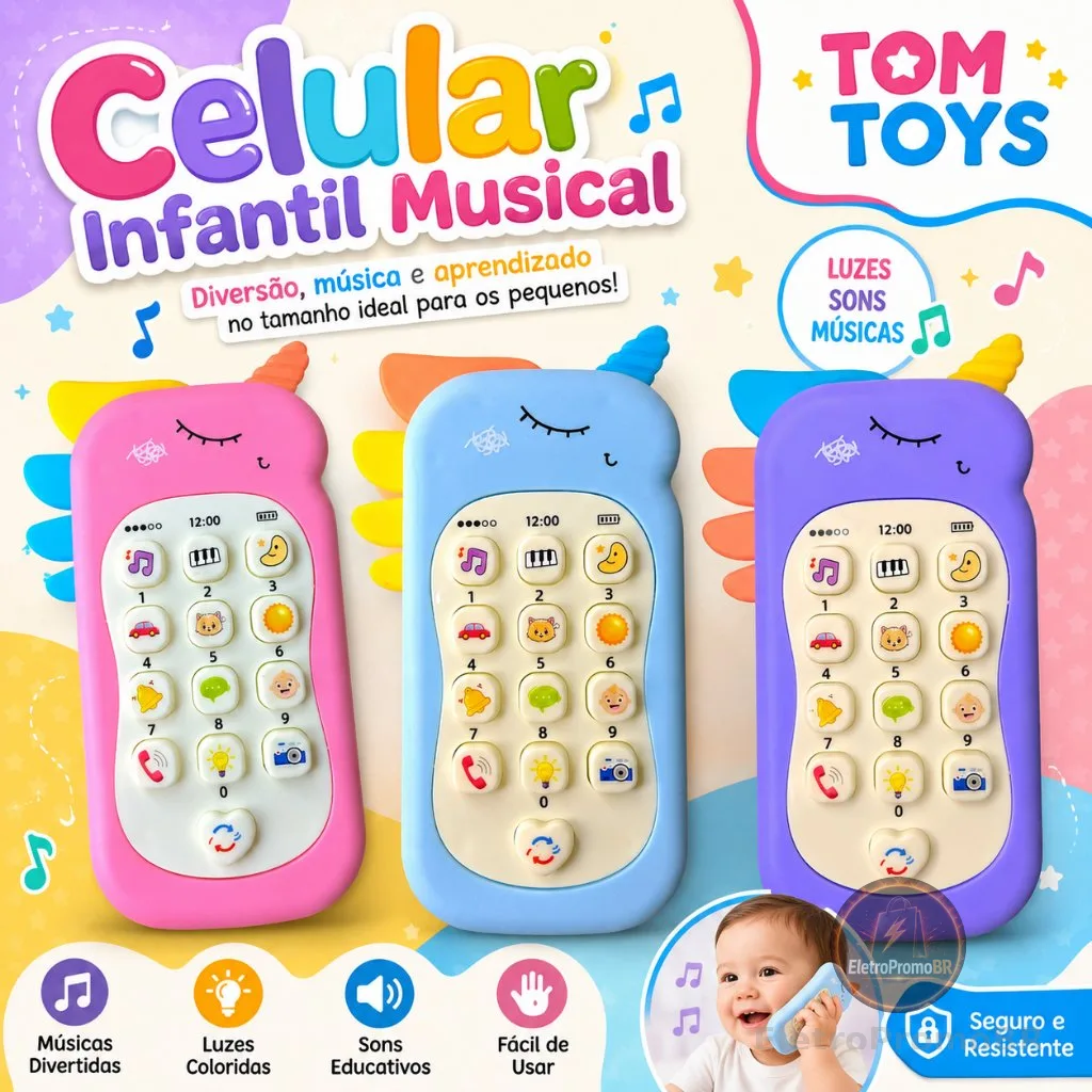 Celular Infantil Telefone Interativo Musical Unicórnio Bebê ou celular Dinossauro