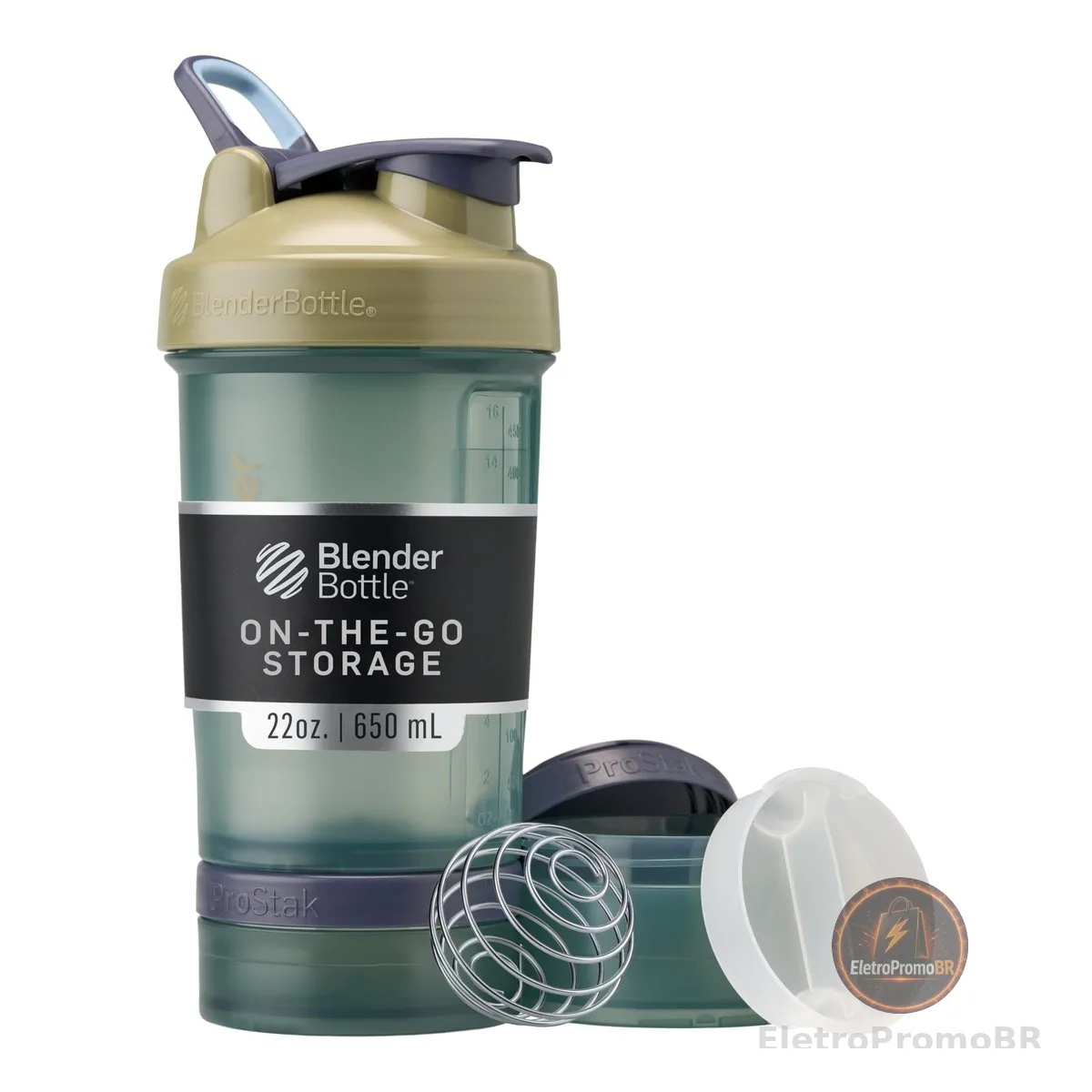 BlenderBottle Coqueteleira com organizador de comprimidos e armazenamento para proteína em pó, sistema clássico V2 ProStak, 623 g, caramelo