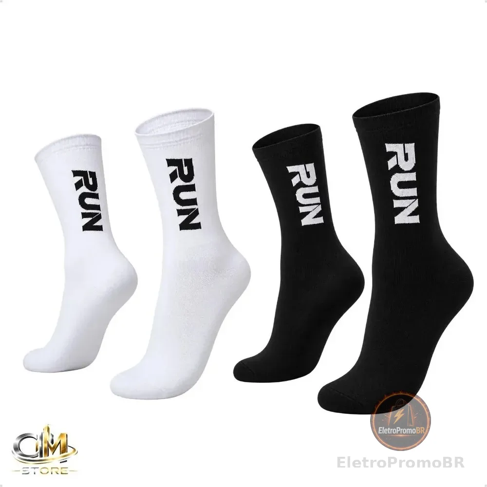 Kit 2 Pares Meia Esportiva Poliamida Corrida Ciclismo Run Preto Branco Lisa 35 Ao 43