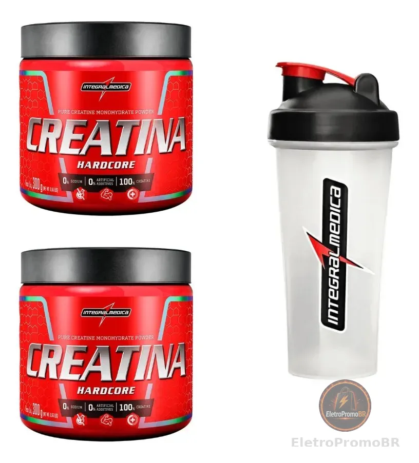 Kit 2 Creatina Integralmedica 300g + Coqueteleira 600ml Neutro