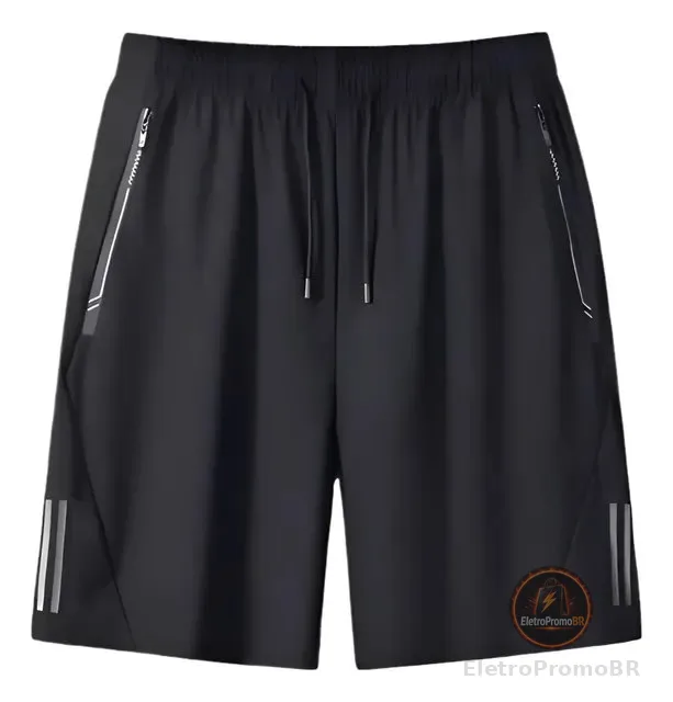 Short Masculino Bermuda 2 Bolsos Zíper Secagem Rápida Fina