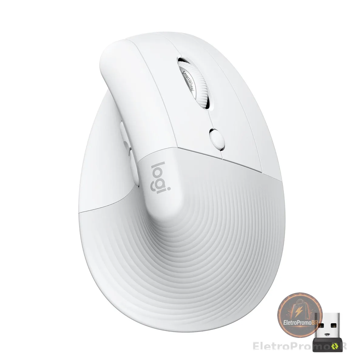 Mouse Sem Fio Logitech Lift Vertical com Design Ergonômico para Redução de Tensão Muscular, Cliques Silenciosos, Conexão Bluetooth ou USB Logi Bolt, Compatível com Windows/macOS/iPadOS - Branco