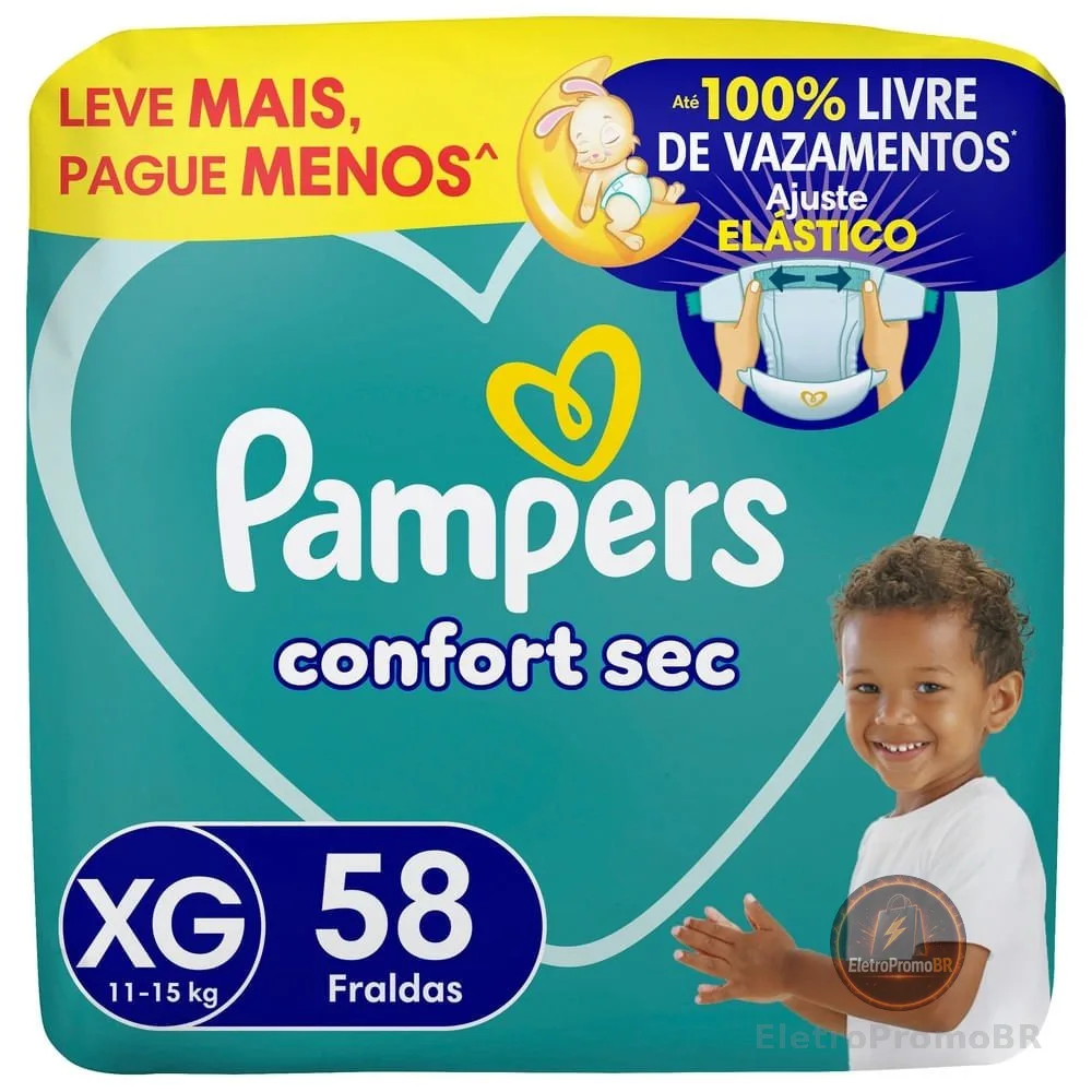Fralda Pampers Confort Sec Tamanho XG 58 Unidades Leve Mais por Menos