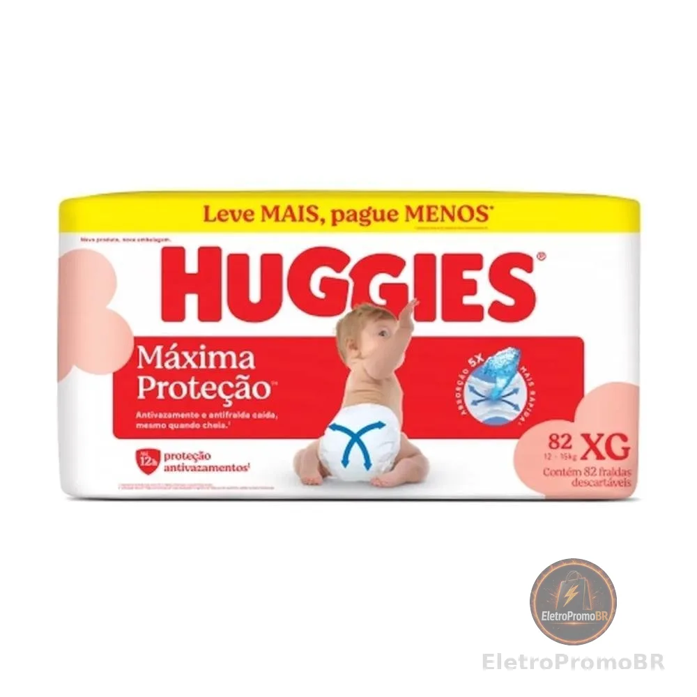 Fralda Descartável Infantil Huggies Máxima Proteção XG Pacote 82 Unidades Leve Mais Pague Menos