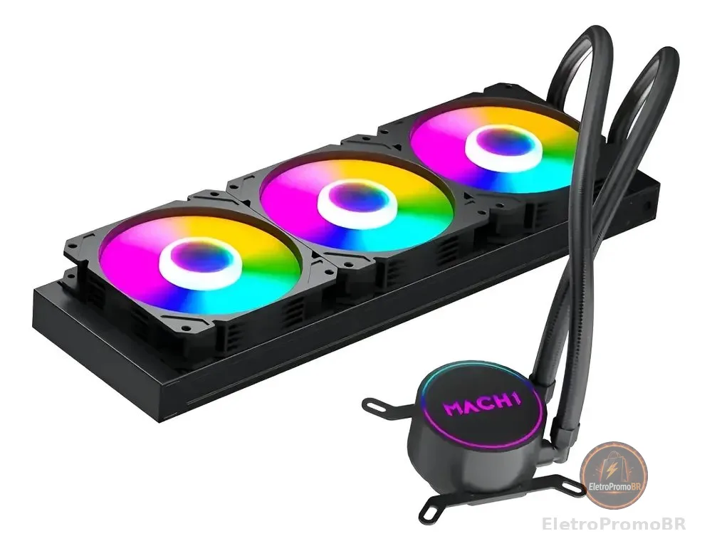 Water Cooler Mach1 Logic, 360mm, Rgb, Amd/intel - Gk360 Preto