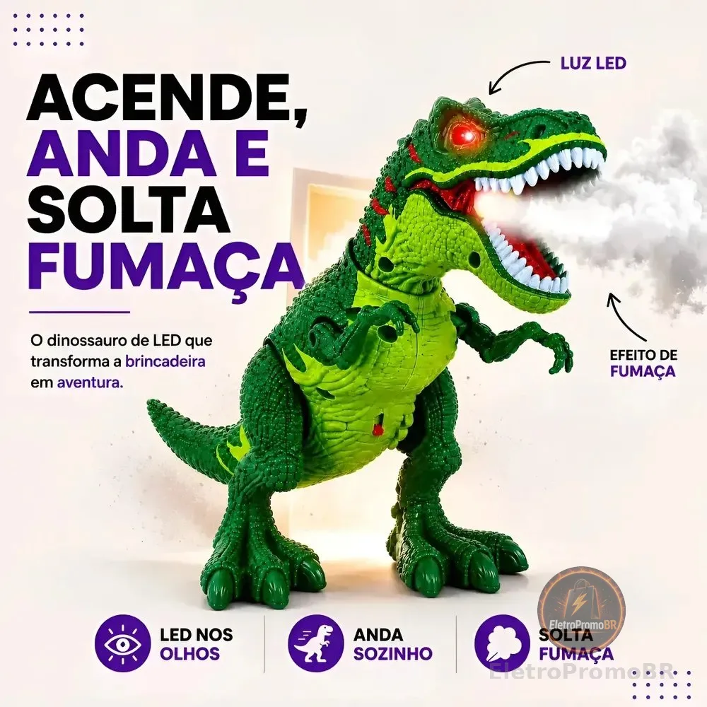 Dinossauro Brinquedo Interativo T-Rex de Fumaça com Luz e Som para Criança