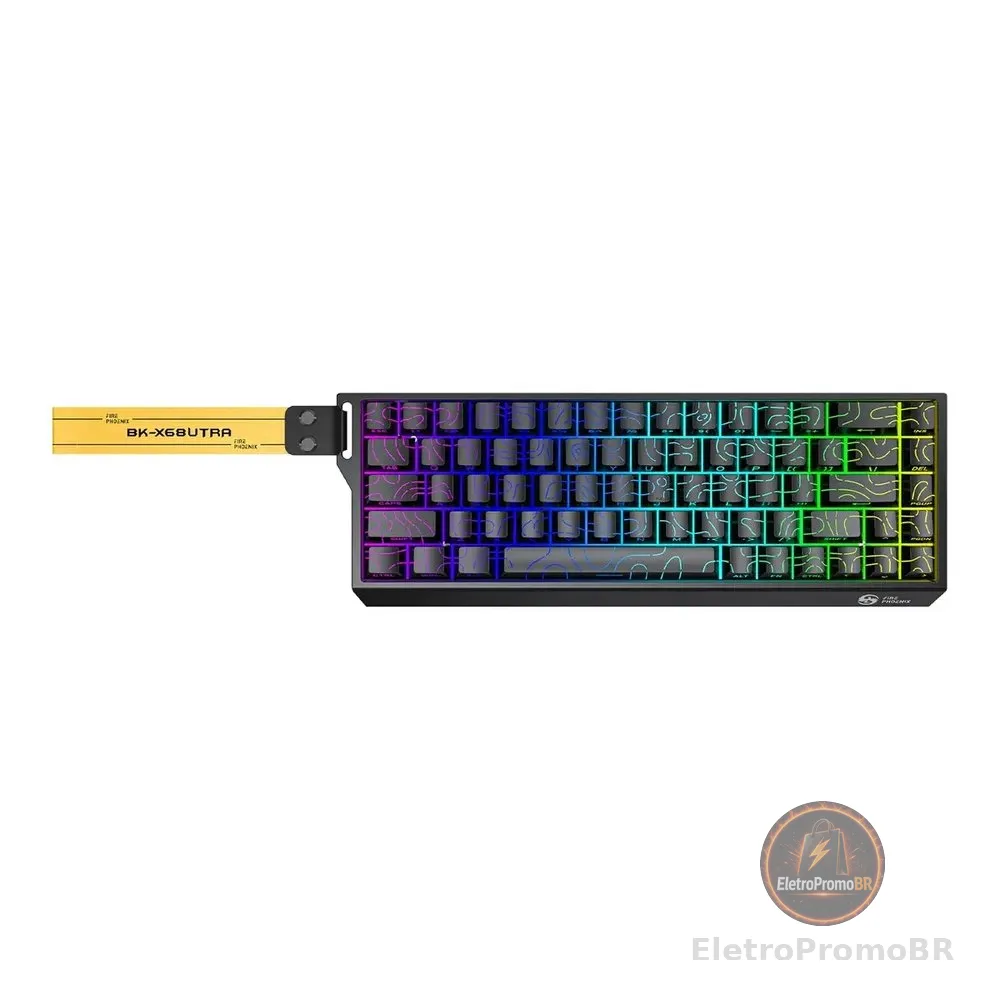 Teclado Sem Fio Gamer Magnético Rapid Trigger 0,01mm 8000hz Rgb Fire Phoenix Bk-x68 Preto Black Contour