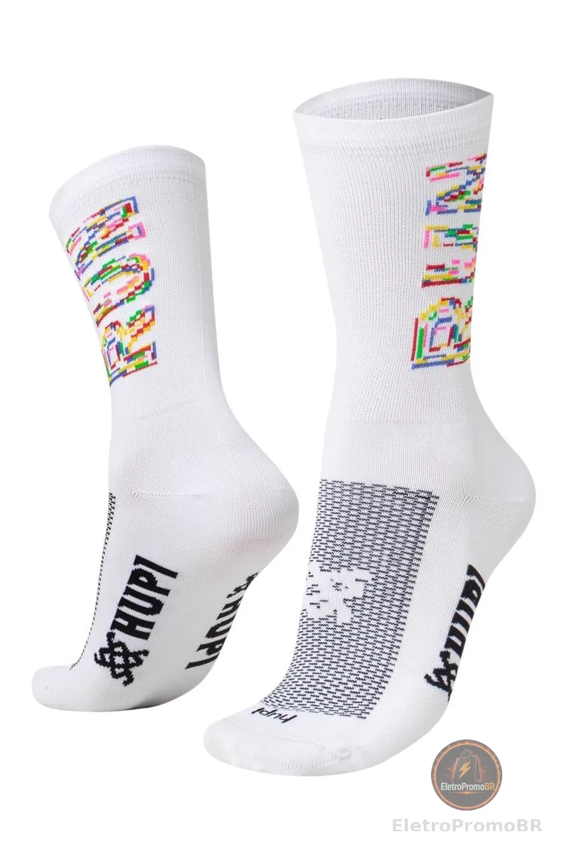 Meia Ciclismo Corrida Bike Hupi Cano Médio Cores 1 Par - Run Colors Branca - Tamanho 36-42