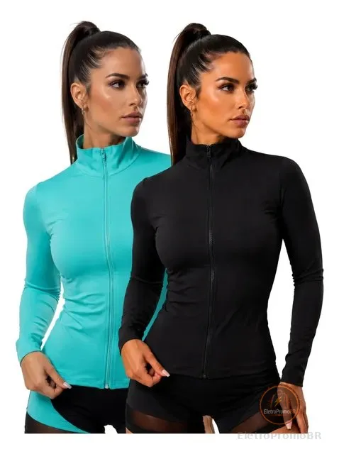 Kit 2 Blusas Academia Casaquinho Com Ziper E Proteção Solar