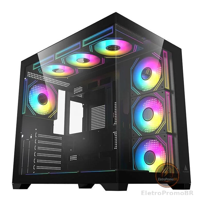 Gabinete Gamer Acegeek Omniview, Mid-Tower, Lateral de Vidro, Preto, AG-OMNIVIEW-BK