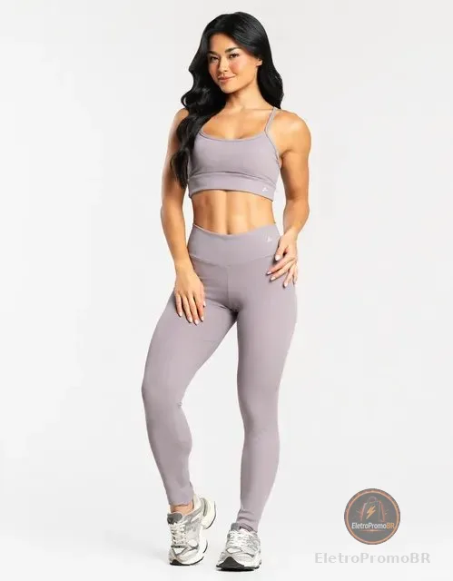 Conjunto De Calça Legging Fitness Canelado Top Academia