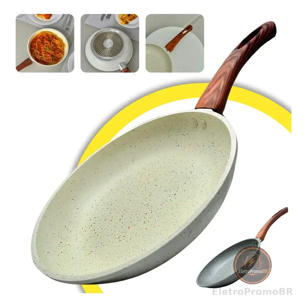 Frigideira Ceramica Antiaderente Fogão Cooktop Indução E Gás Creme Granito