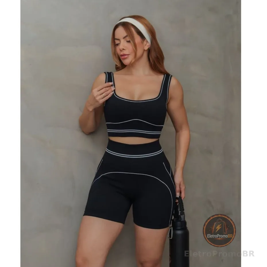 Conjunto Fitness Feminino Esportivo Top e Short Canelado Academia Treino 3RD SD1913