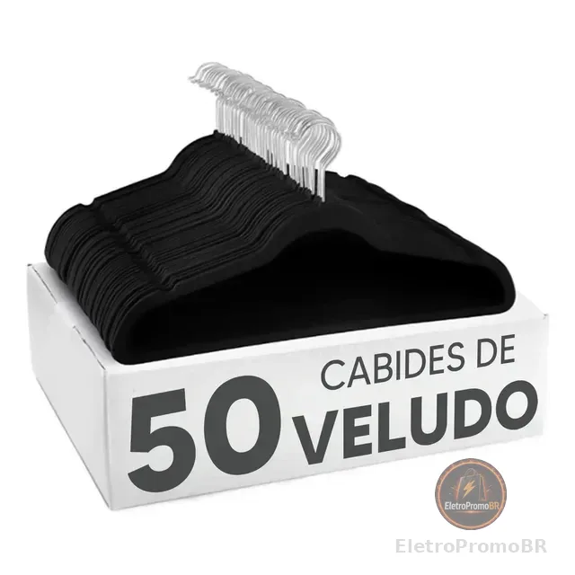 Kit 50 Cabides Kparts Aveludado Preto E Cinza Bege