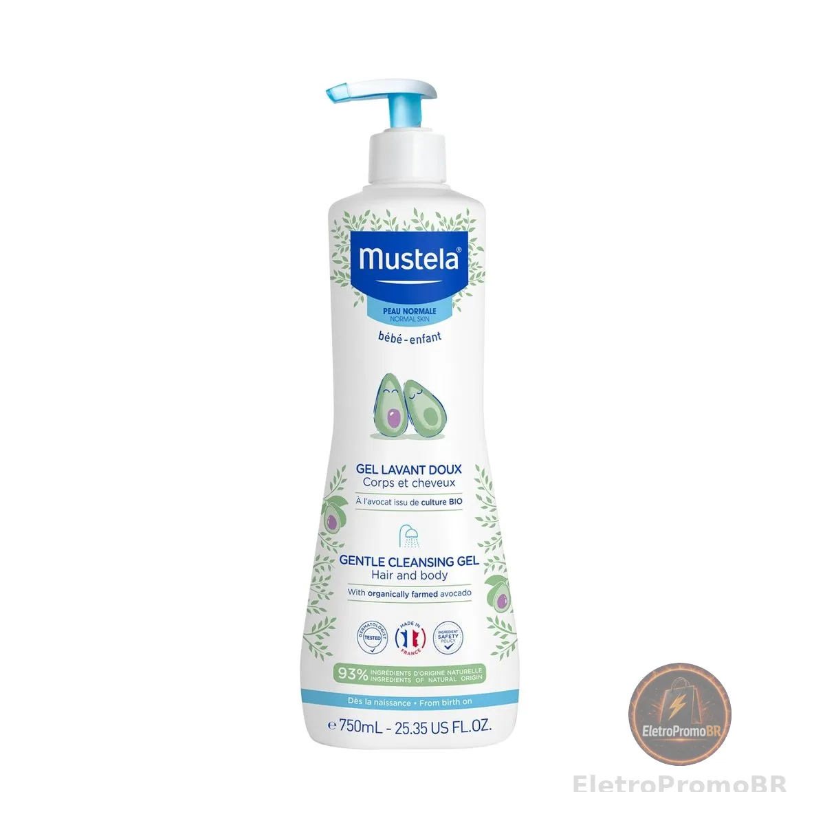 Mustela Gel Lavante Suave 750ml - Sabonete Líquido Corpo e Cabelo Infantil - 93% de Ingredientes de Origem Natural - Seguro Desde o Nascimento