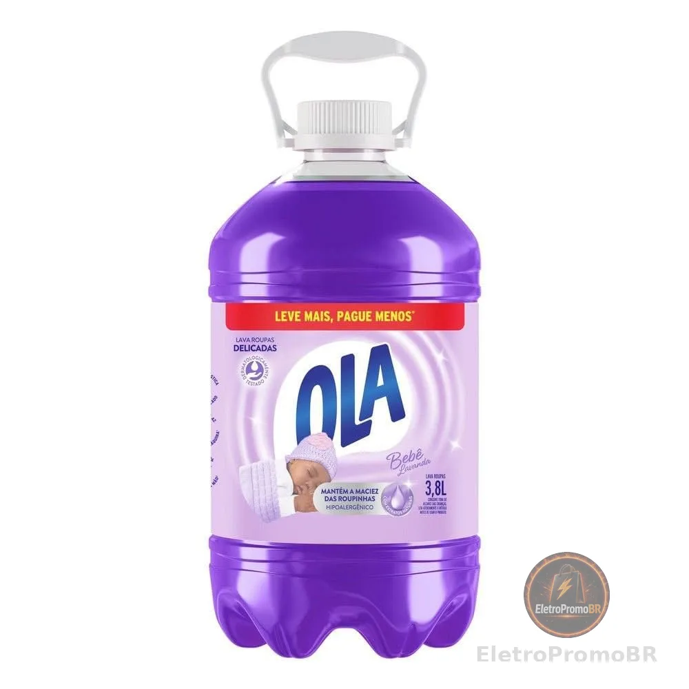 Ola Bebê Lavanda Sabão Líquido para Roupas Finas e Delicadas, 3,8L