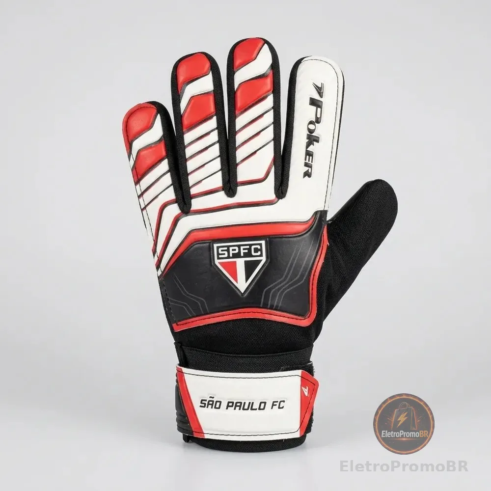 Luva De Goleiro Poker Training Jr Clube São Paulo Resistente Preto / Vermelho / Branco 6