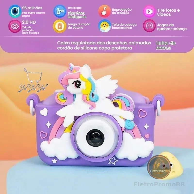 Mini Câmera Infantil de Vídeo Digital Unicórnio com Estojos de Silicone para Crianças Video Jogos Fotos