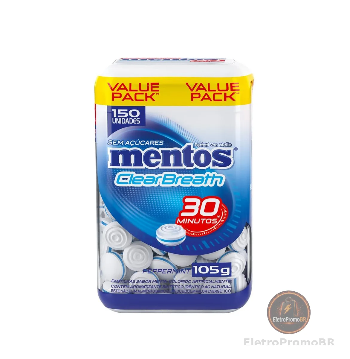 Mentos Clear Breath Peppermint Pastilhas Sem Açúcar Sabor Menta - 105g | 150 Unidades