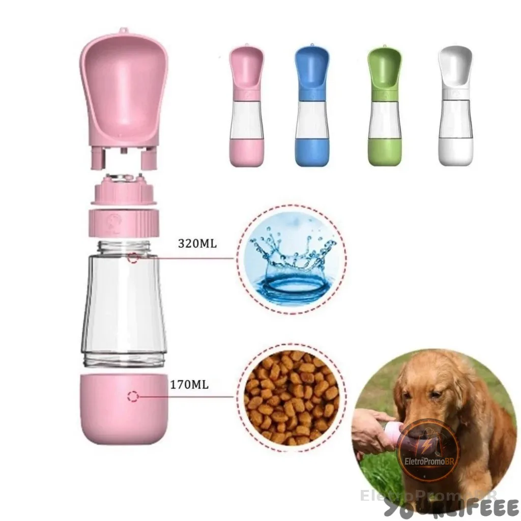 490ML 2 Em 1 Garrafa De Água Portátil Para Gatos Cães E Dispensador Multifuncional