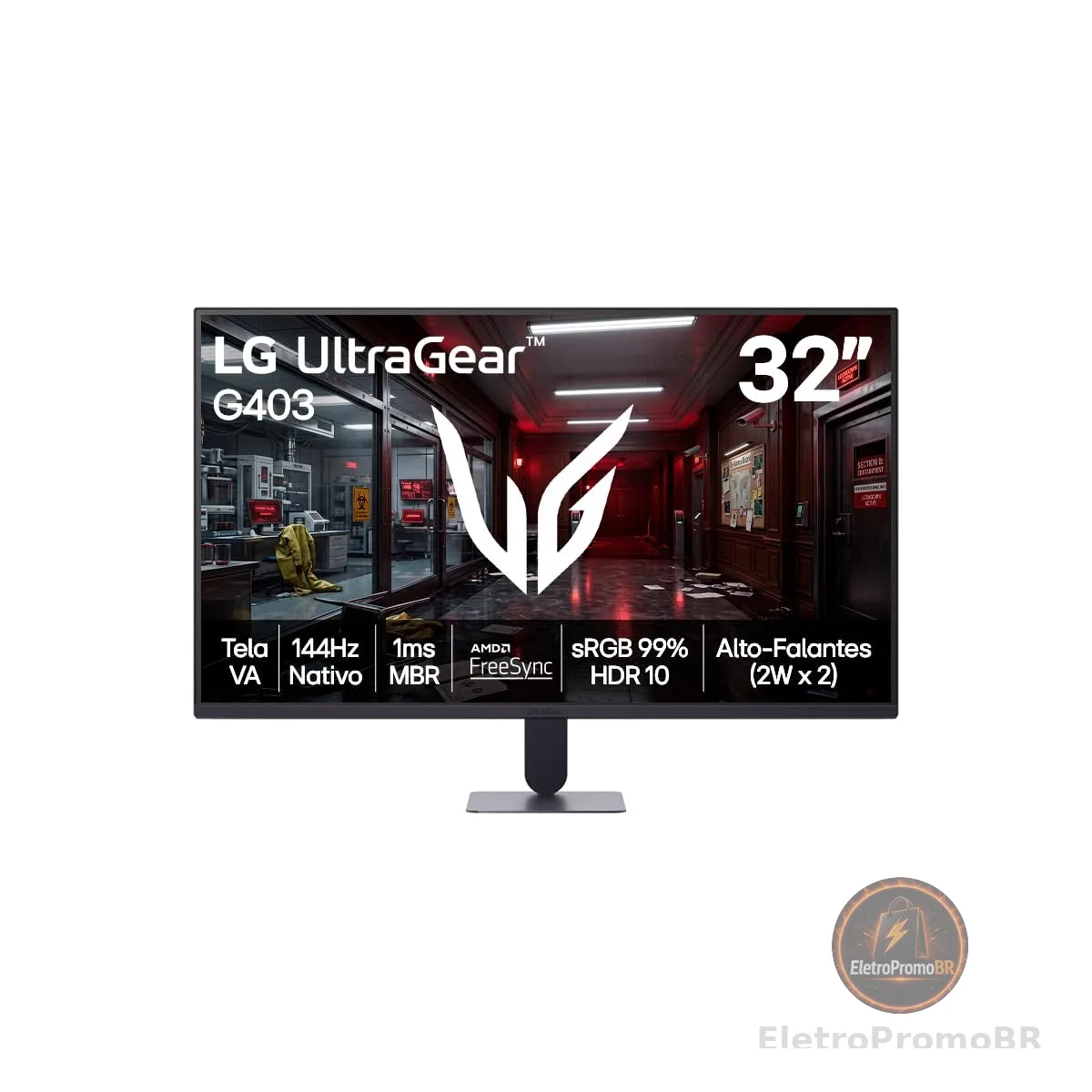 Monitor LG UltraGear - Tela VA FHD 32”, 144Hz nativo, 1ms (MBR), AMD FreeSync, HDR10, sRGB 99%, Preto - 32G403B