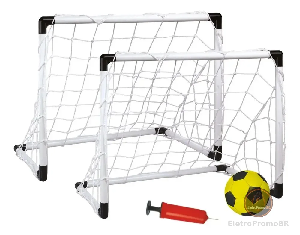 Trave Futebol Kit 2 Mini Golzinhos Gol Infantil Bola E Bomba Branco