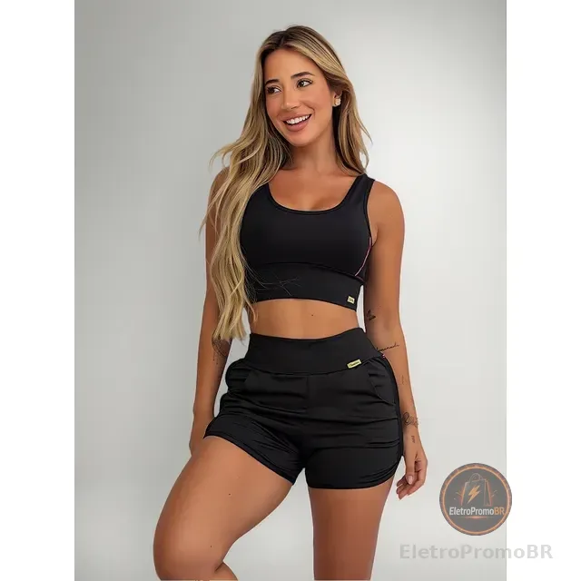 Conjunto Fitness Feminino Curto Top Short Bolso 3d Tarelles