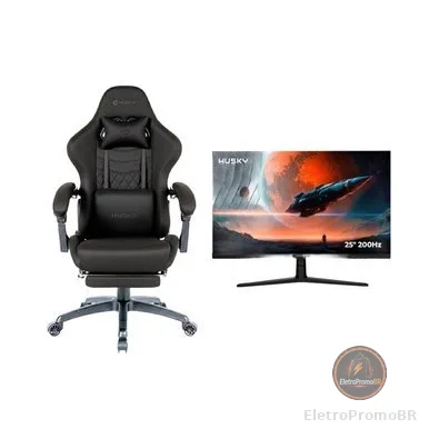 Kit Monitor Husky Boreal 25", FHD, 200Hz + Cadeira Gamer Husky Tempest 700 - Preta
