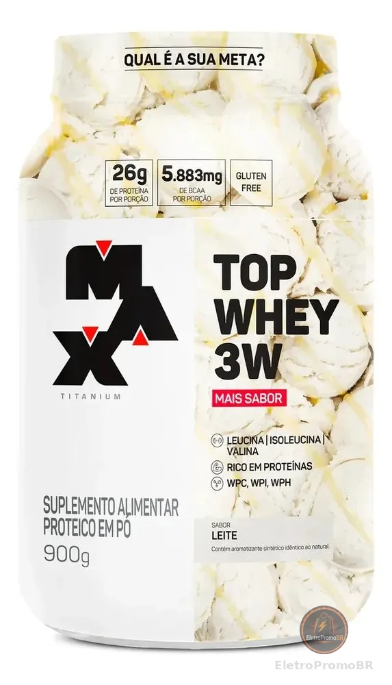 Suplemento Top Whey 3w Max Titanium 900g Whey 3w Sabor Leite