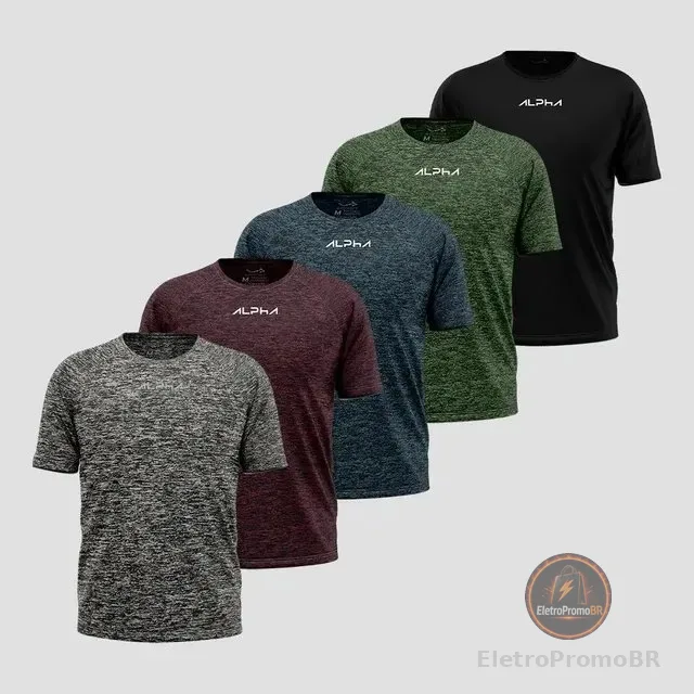 Kit 5 Camisetas New Fluid Mescla Dry Alpha Masculina
