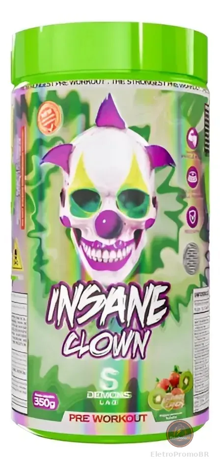 Insane Clown Pó 350g Demons Lab Suplemento Aminoácidos Sabor Morango com Kiwi