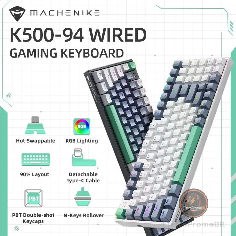 Machenike k500 teclado mecânico com fio teclado para jogos K500-B94 quente swappable 94 teclas 90% layout rgb backlight para computador portátil