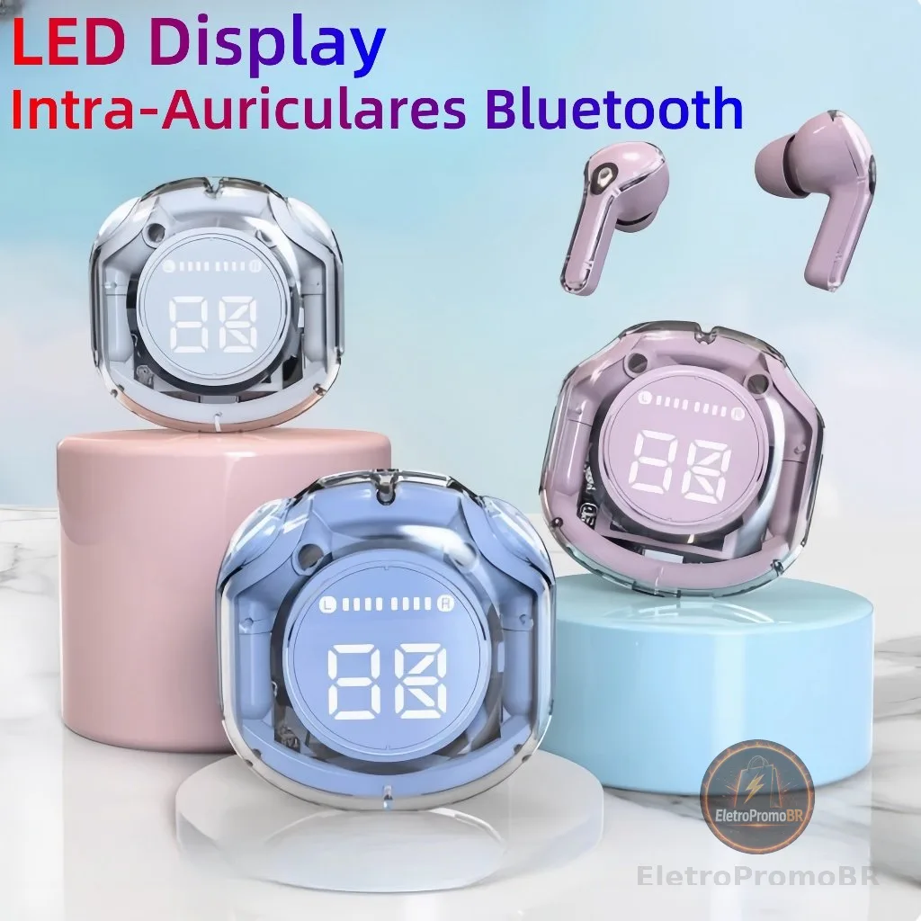 Mini Fone de Ouvido TWS Bluetooth 5.3 com Display LED | Intra-Auricular Compatível com Android e iOS