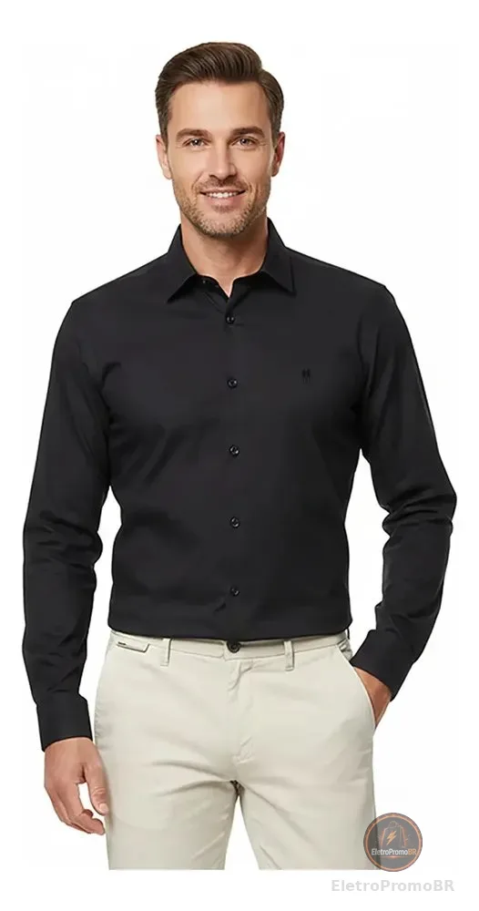 Camisa Masculina Slim Fit Polo Wear Preto G