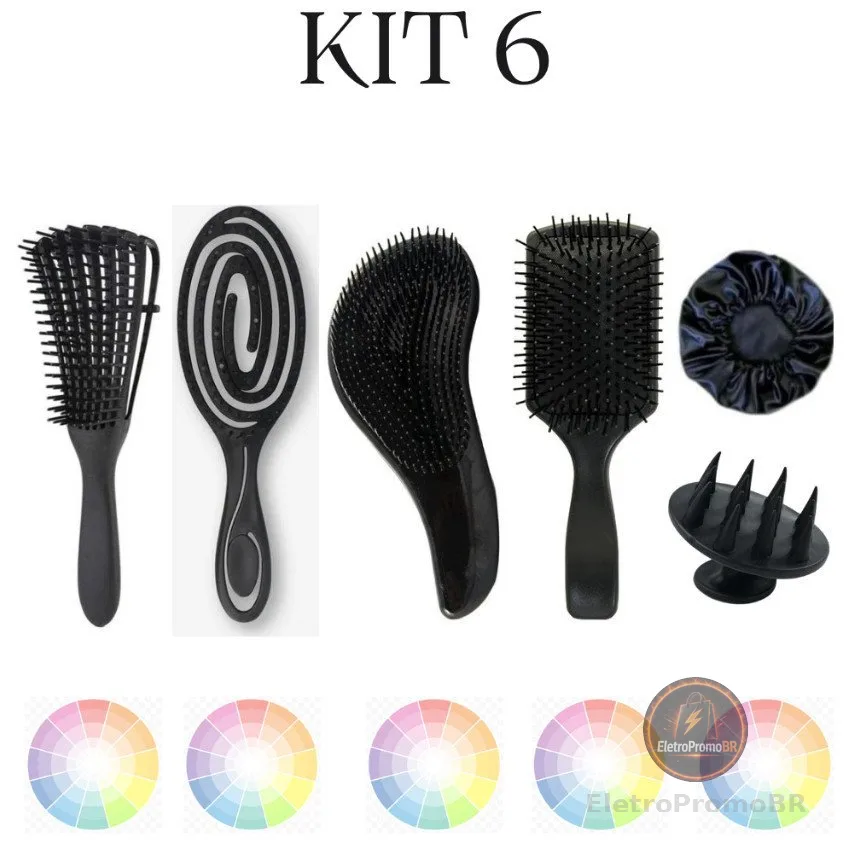 Kit Escova Polvo, Escova Flexível, Escova Magica, Escova Raquete, Massageadora e Touca de Cetim