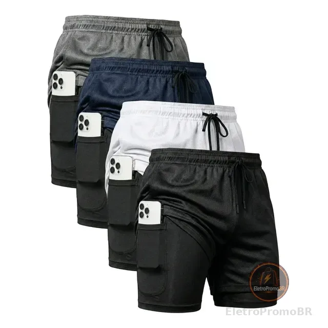 Kit 4 Shorts 2 Em 1 Duplo Dryfit Masculino Compressão Térmic