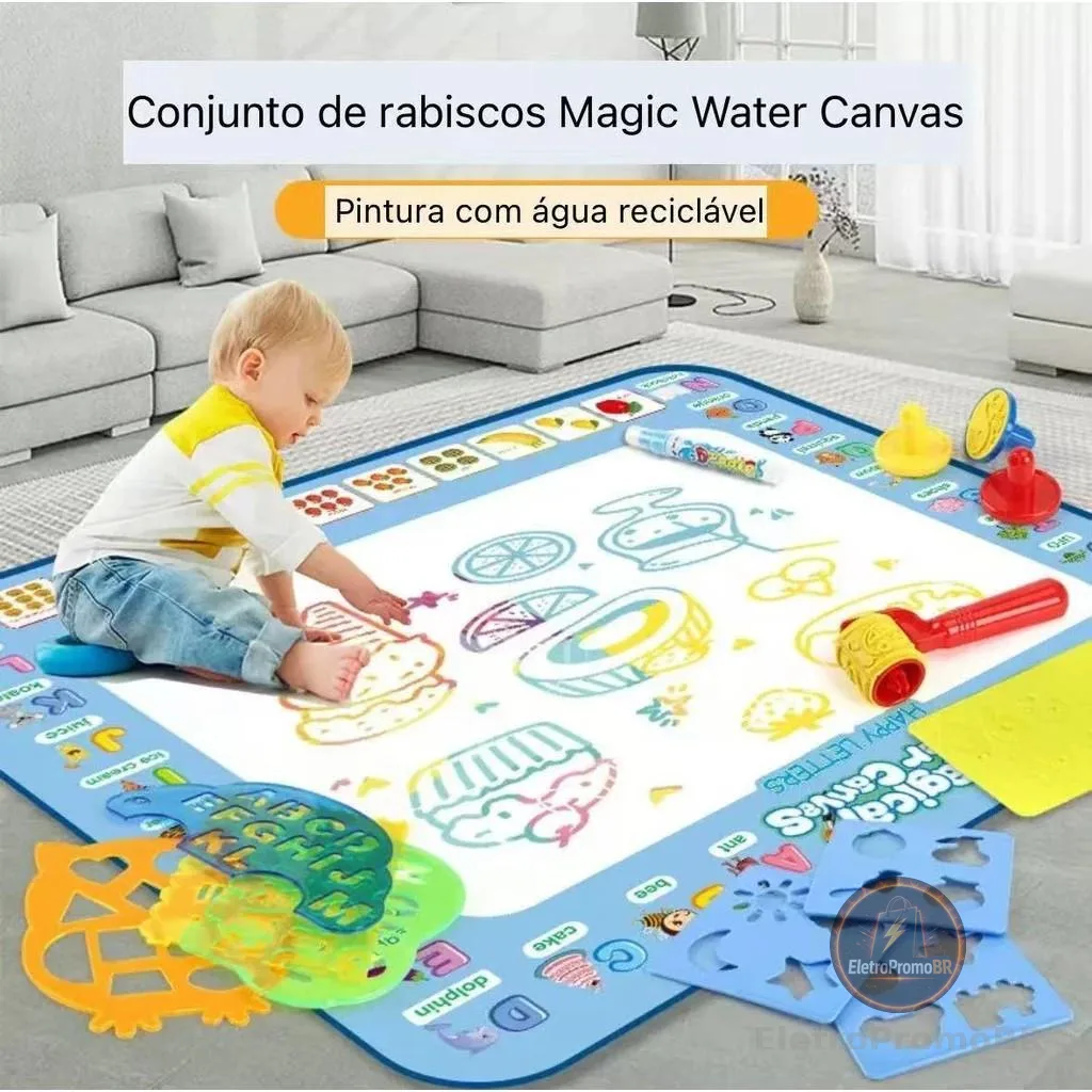 Tapete de Água Mágico Brinquedo Educativo para Criatividade Reutilizável com 3 Canetas Presente Yumi
