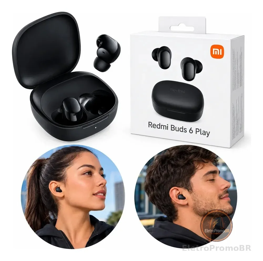 Fone De Ouvido Bluetooth Xiaomi Redmi Buds 6 Play Preto Preto