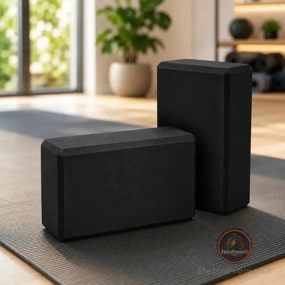 Kit C/ 2 Blocos De Yoga Para Exercícios Alongamento Pilates Meditação Tijolo Funcional Alongamento Ioga Cor Preto