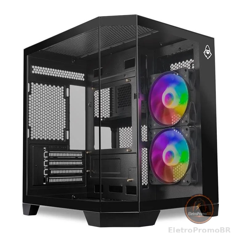 Gabinete Gamer Mancer CV700B, Mini-Tower, Lateral de Vidro, Com 2 Fans, Preto, MCR-CV700B-BK-2F
