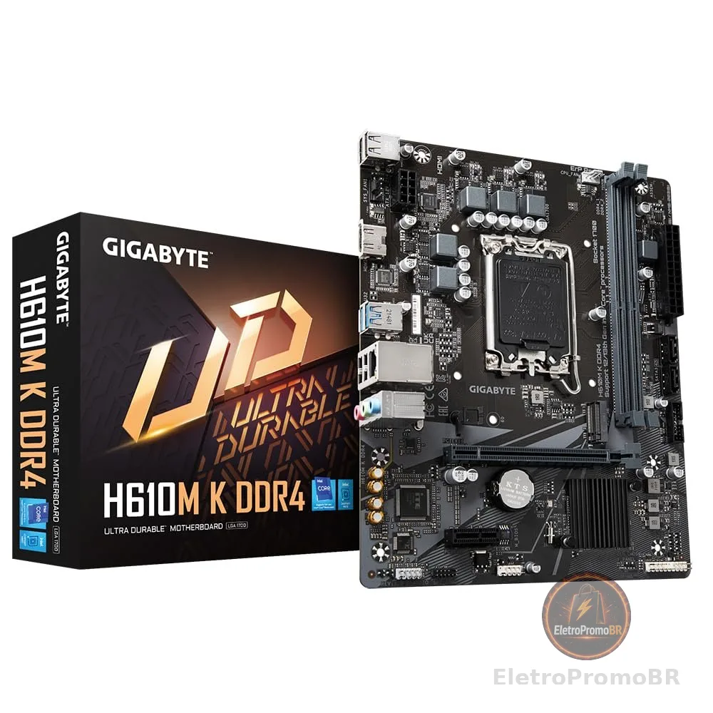 Gigabyte H610M K DDR4 Placa-Mãe Micro-ATX, Socket LGA 1700, DDR4, para Intel Core 12ª/13ª/14ª Geração