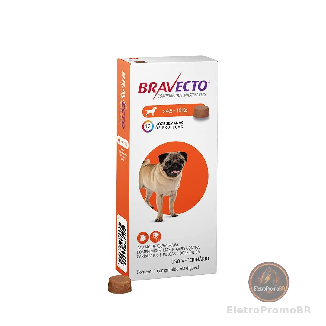 Bravecto® 250mg Antipulgas e Carrapatos para Cães de 4,5 a 10kg – 1 Comprimido Mastigável
